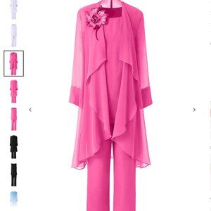 Cicinia Mother of the Bride Groom Pantsuit 3-Piece Set Hot Pink, Size 20, NWT